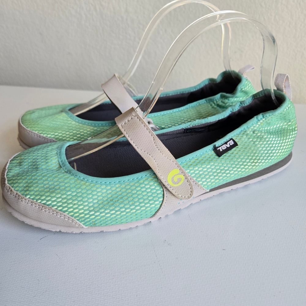Teva Mush Frio Mary Jane Flats Womens 10 Mint Green Mesh Comfort Walking Shoes